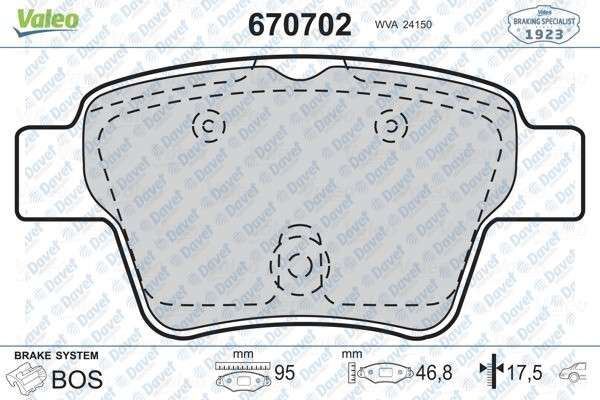 VALEO 670702 Arka Fren Balatasi Peugeot 307/307 Sw/307 Cc/207/Citroen C4 (Küçük Tip)